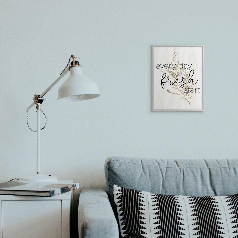 Stupell Industries " Everyday Fresh Start Quote Text Script Gold Black Nature " by Becky Thorns