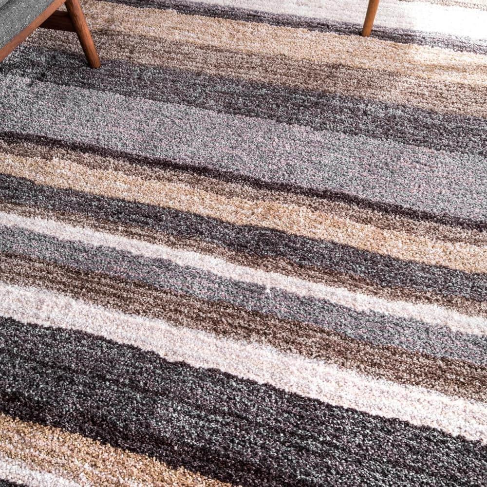 Nuloom Drey Striped 5x8 Shag Area Rug for Living Room Bedroom Dining Room Nursery, Beige Multicolor/Brown