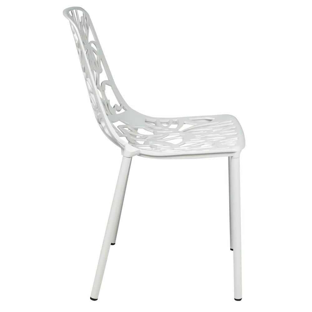 LeisureMod Devon Modern Aluminum Outdoor Stackable Dining Chair Set of 4, White
