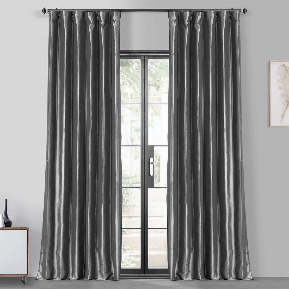 Graphite Blackout Faux Silk Taffeta Curtain (1 Panel), Graphite, 50W X 108L
