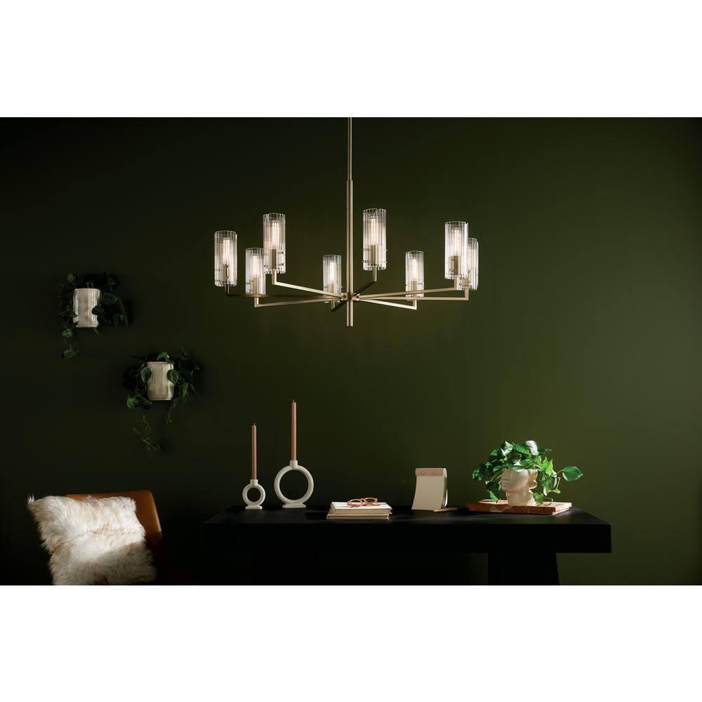 Champagne Bronze 8-Light Chandelier with Clear Fluted Glass Shades