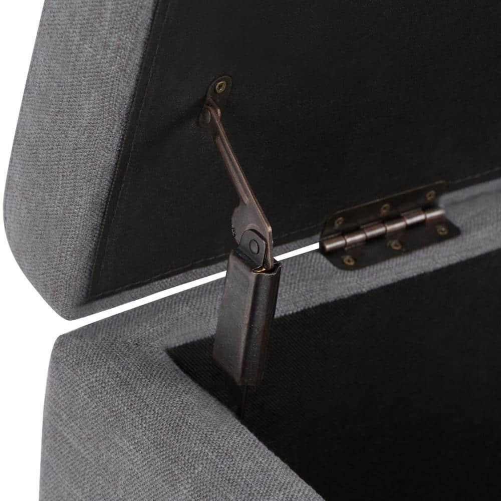 Simpli Home Hamilton 48" Transitional Rectangle Ottoman in Gray Linen Look Fabric