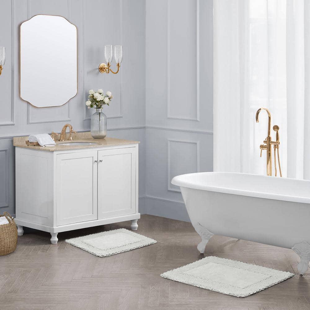 Laura Ashley Ruffle Cotton 2-Piece Bath Rug Set, Light Gray