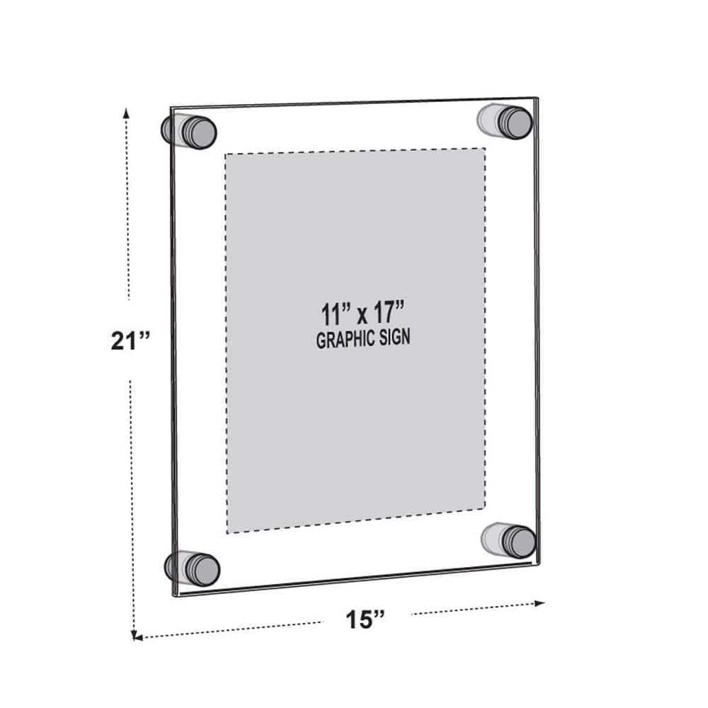 Azar Displays Floating Acrylic Wall Frame with Silver Stand Off Caps: 11" x 17" Graphic Size, Overall Frame Size: 15" x 21"