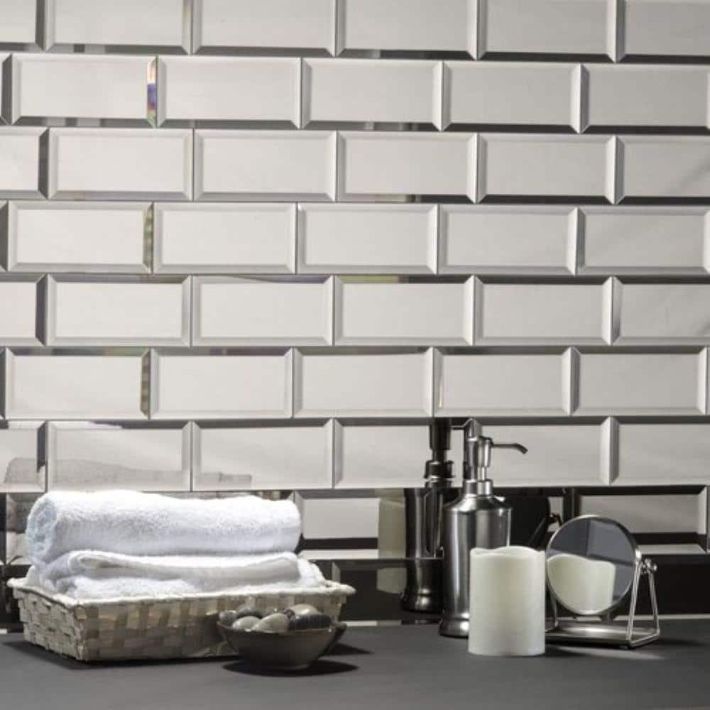 Reflections 3 in. x 6 in. Diamond Grade Glass Mirror Beveled Subway Decorative Kitchen & Bathroom Wall Tile