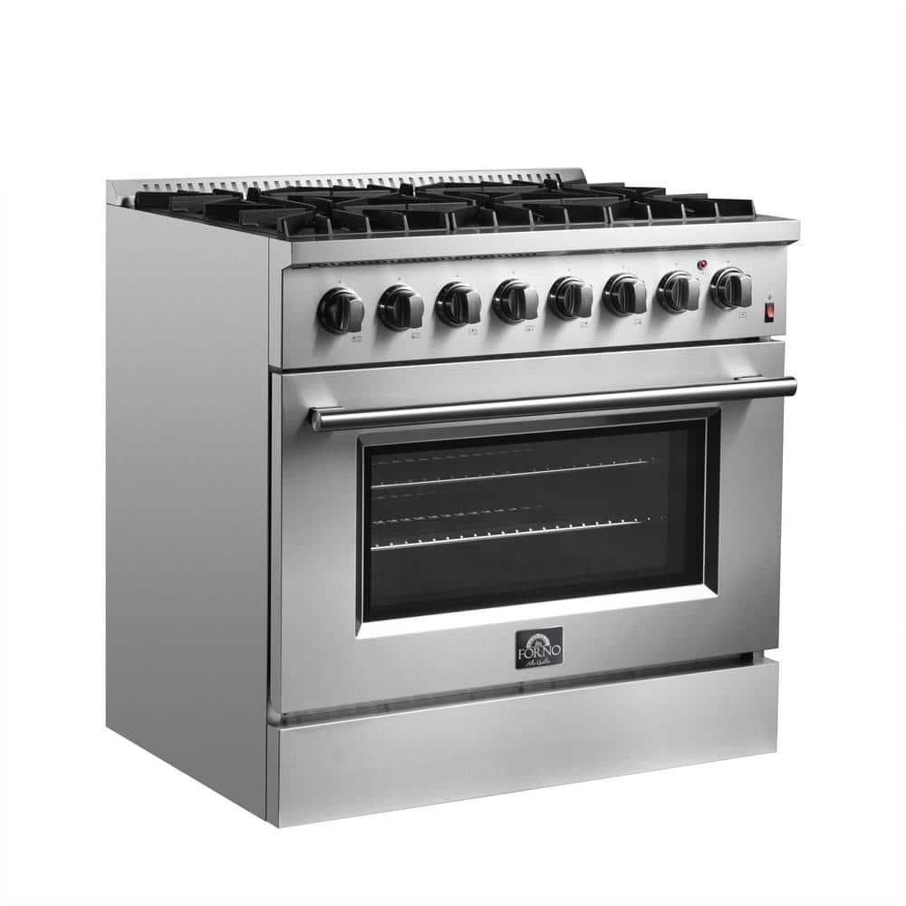 Forno Marco 36-Inch Dual Fuel Range Stainless Steel, 6 Burners, 5.36 cu.ft. True Conve FFSGS6197-36