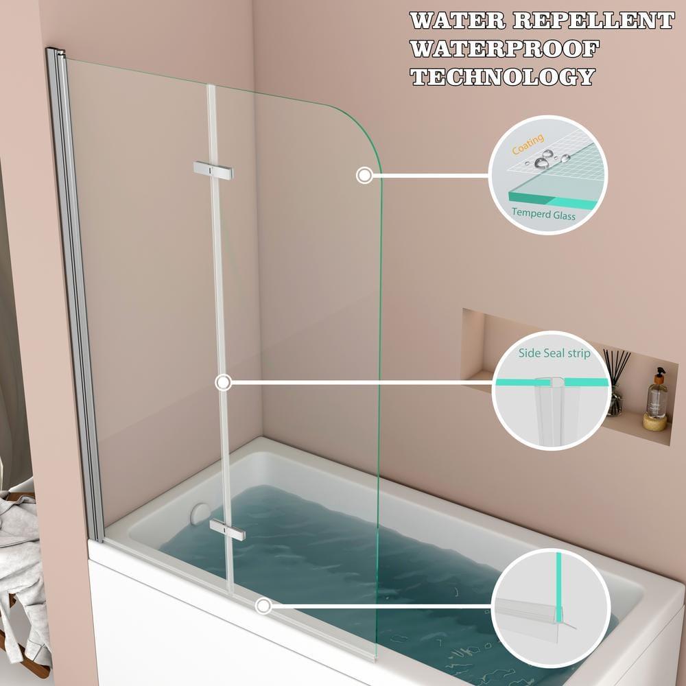 39 in x 55 in Polished Chrome Frameless Tub Door with Clear Glass