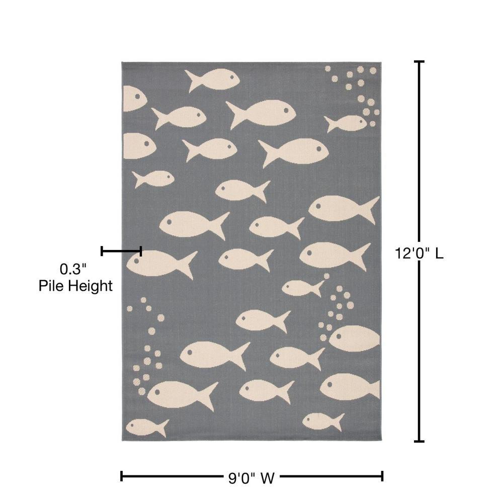 SAFAVIEH Courtyard Trena Fishes Indoor/Outdoor Area Rug, Dark Grey/Beige, 9' x 12'