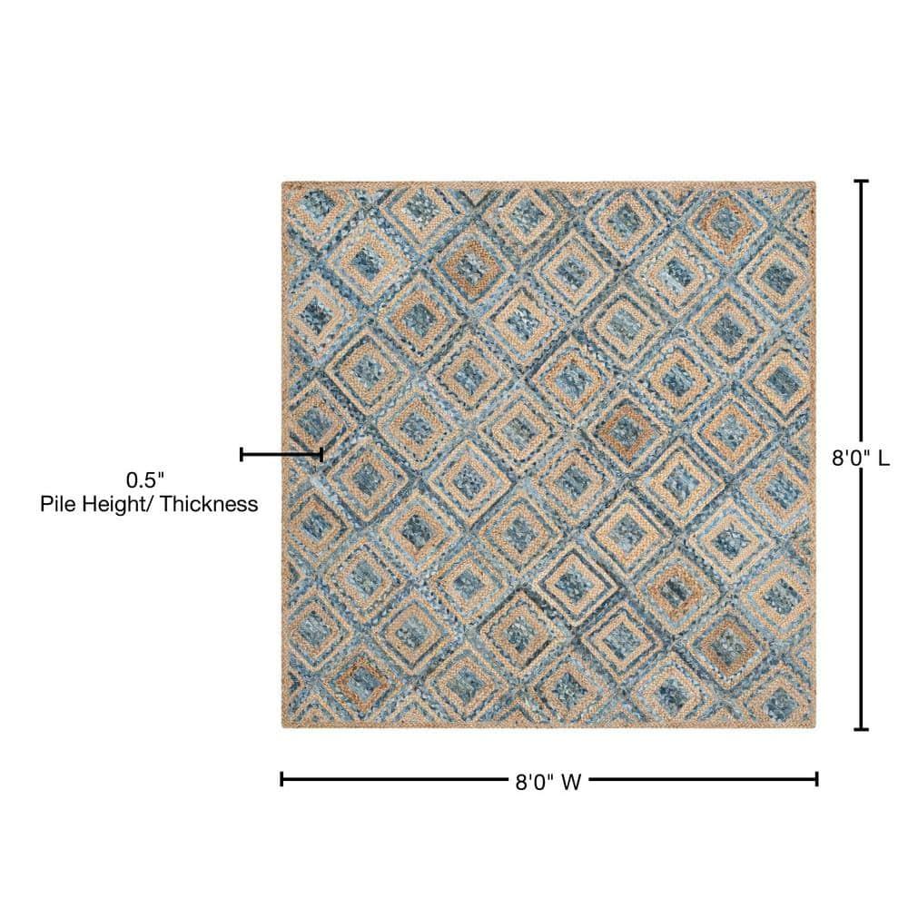 Cape Cod CAP354 Woven Indoor Area Rug - Natural/Blue - 8'x8' - Safavieh