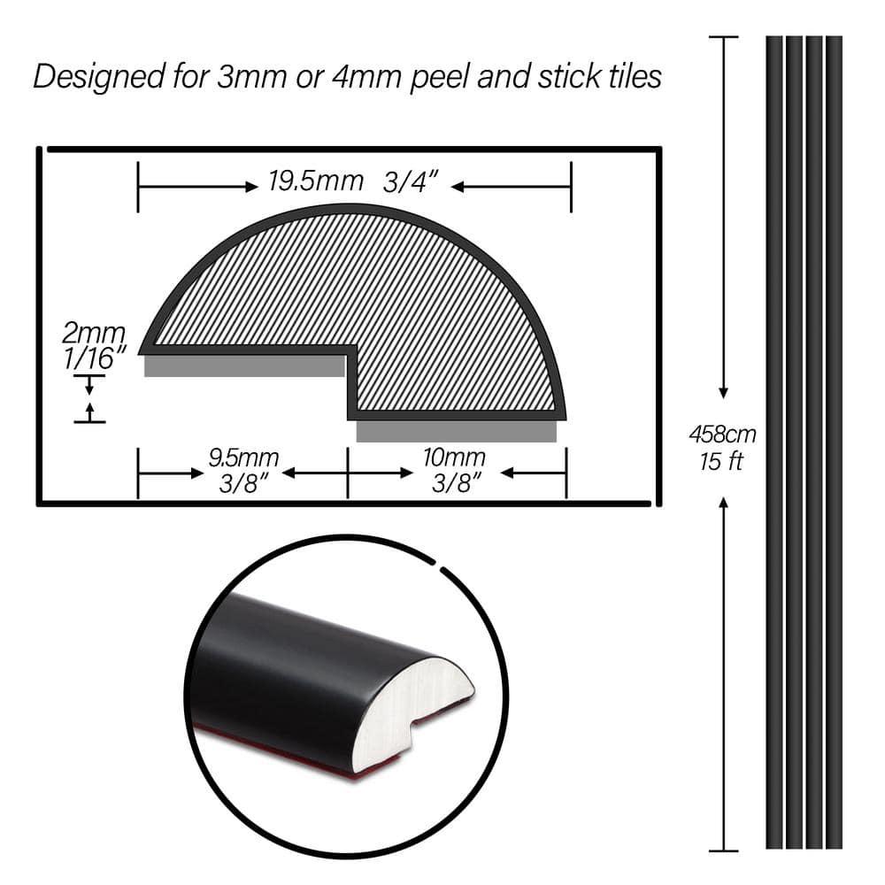 The Tiles Plaza Peel and Stick Tile Edge Trim for Backsplash Tile 15 Feet Self Adhesive PVC Trim Molding Decorative Trim, Matte Black