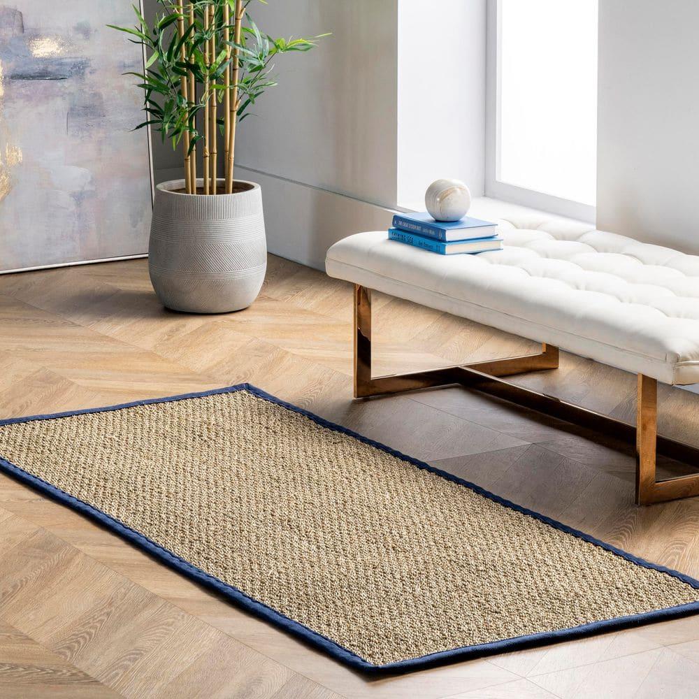 nuLOOM Elijah Seagrass Natural Runner Rug, 2' 6" x 8', Navy