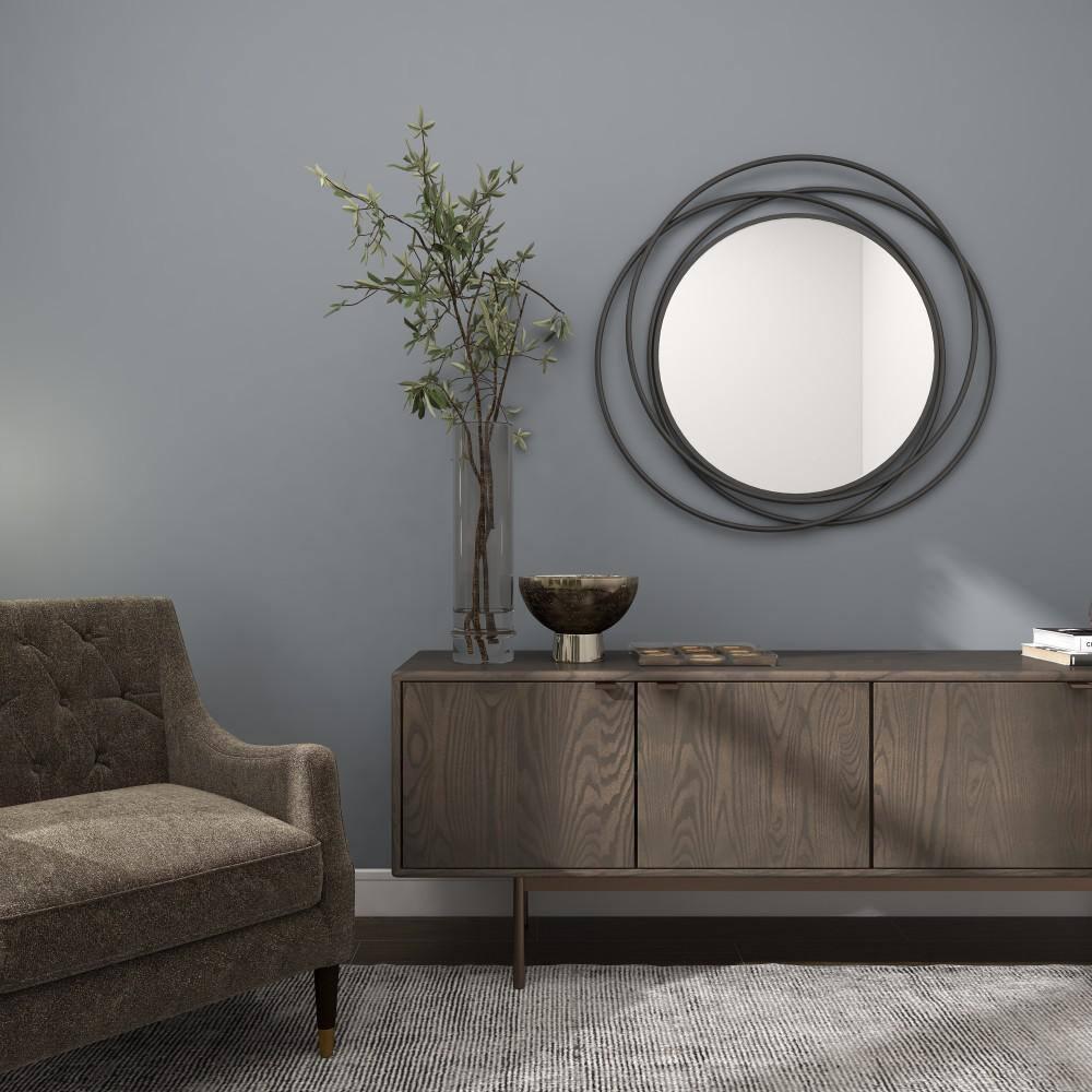 DecMode Gray Modern Metal Wall Mirror with Overlapping Rings Frame, 42"W x 40"H
