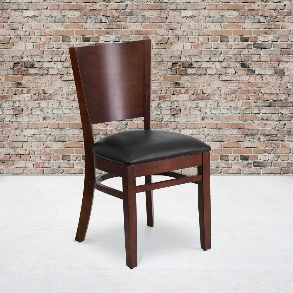 Flash Furniture Lacey Series Solid Back Walnut Wood Restaurant Chair - Black Vinyl Seat