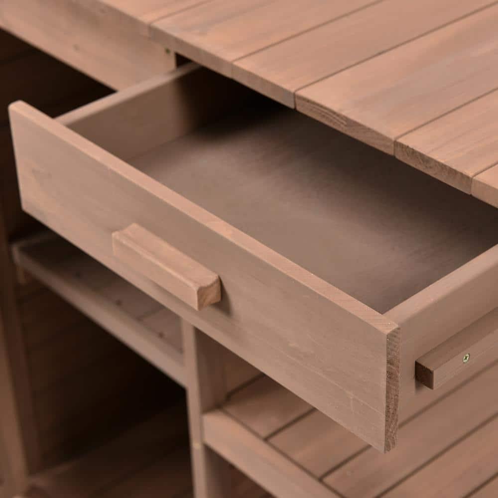 66 in. Brown Fir Wood Outdoor Potting Bench with Drawers