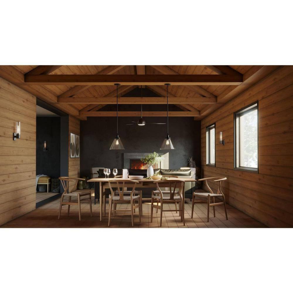 Progress Lighting Hinton 1-Light Industrial Pendant Light, Matte Black, Seeded Glass Shade