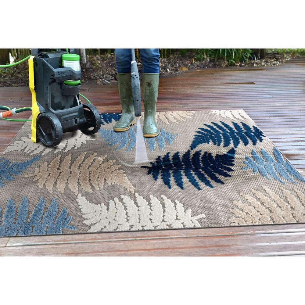 World Rug Gallery Seville Floral Leaves Indoor/Outdoor Area Rug - Blue 7'10" x 10'