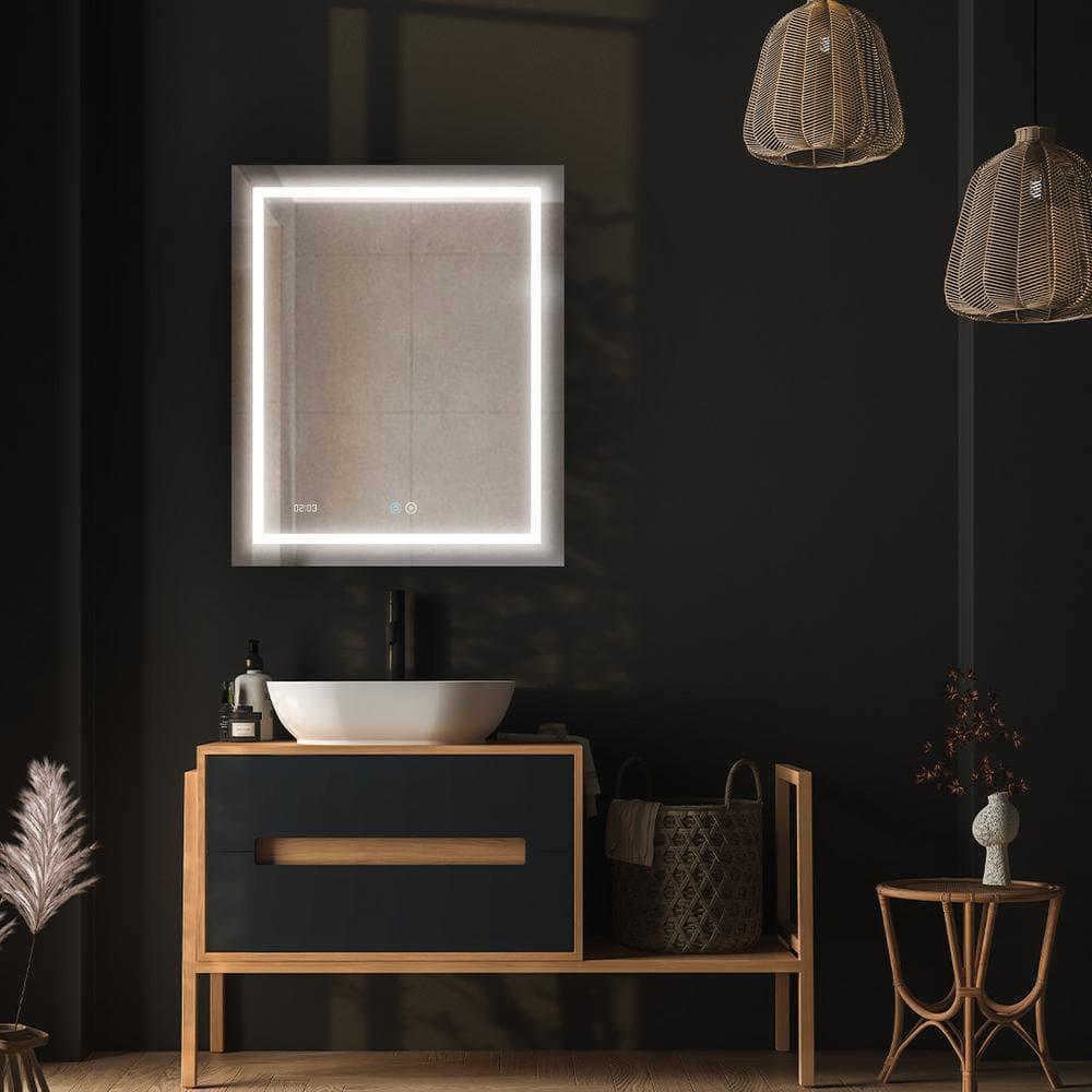 AQUADOM Daytona LED Wall-Mount Mirror for Bathroom with 3 Color Lighting, Touch Control, Dimmer and Defogger, Digital Clock.