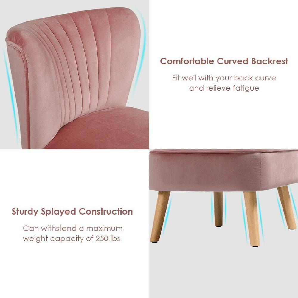 Costway Armless Accent Chair Modern Velvet Leisure Chair Single Upholstered Pink