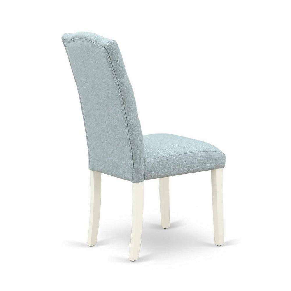 WECE5-WHI-15 5Pc Dining Set Includes a Rectangle Dinette Table with Butterfly Leaf and Four Parson Chairs with Baby Blue Fabric, White Finish