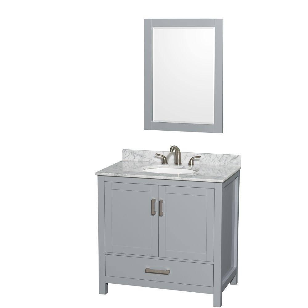 Wyndham Collection Sheffield 36" Freestanding Single Bathroom Vanity with Marble Top with 24" Mirror