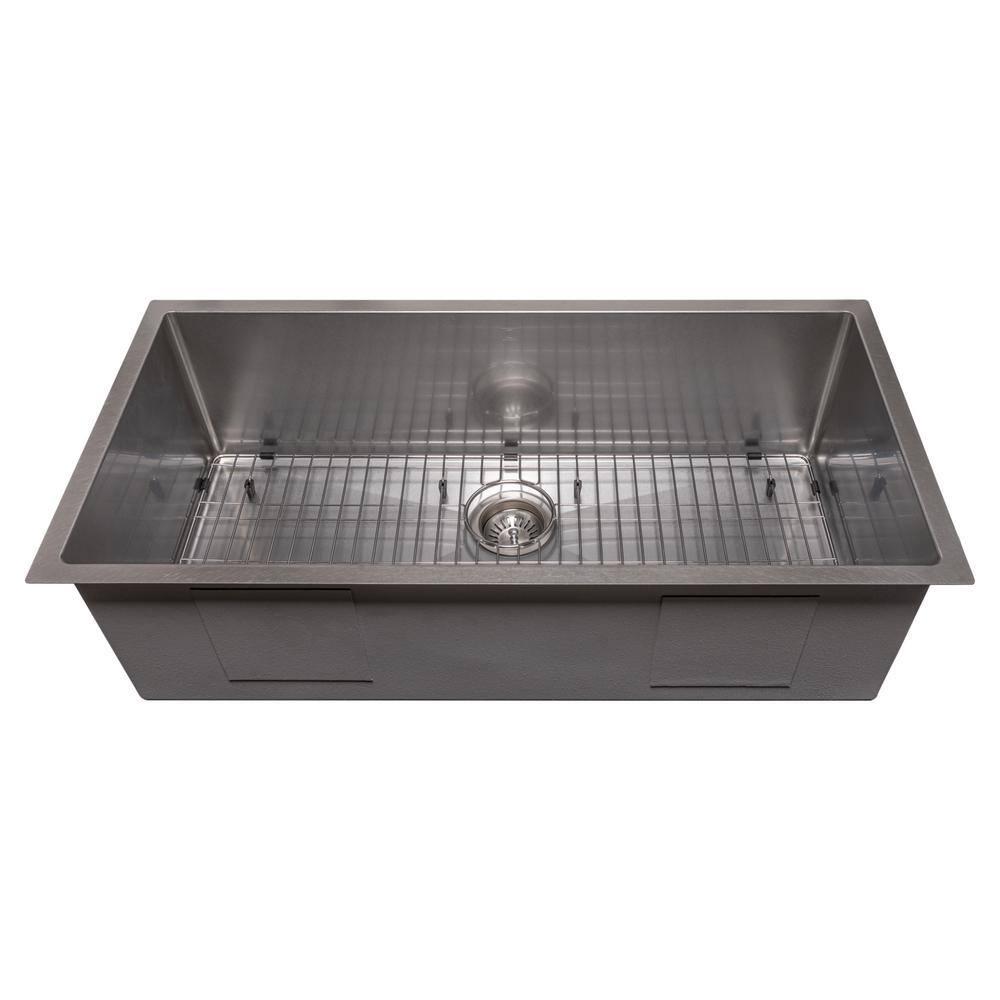 ZLINE 36 in. Meribel Undermount Single Bowl DuraSnow Stainless Steel Kitchen Sink W/ Bottom Grid (SRS-36S)