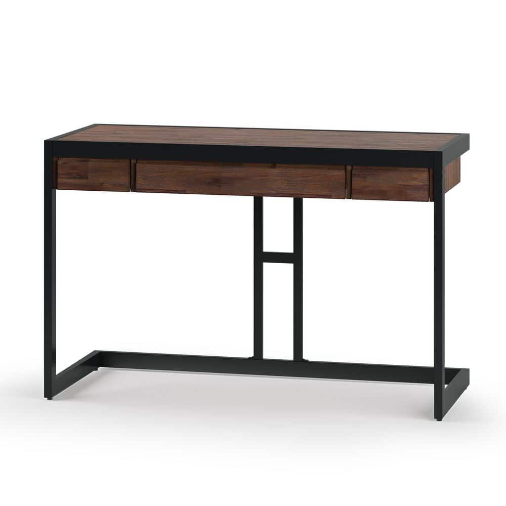 Simpli Home Erina SOLID ACACIA WOOD Modern Industrial 48 inch Wide Small Desk in Distressed Charcoal Brown