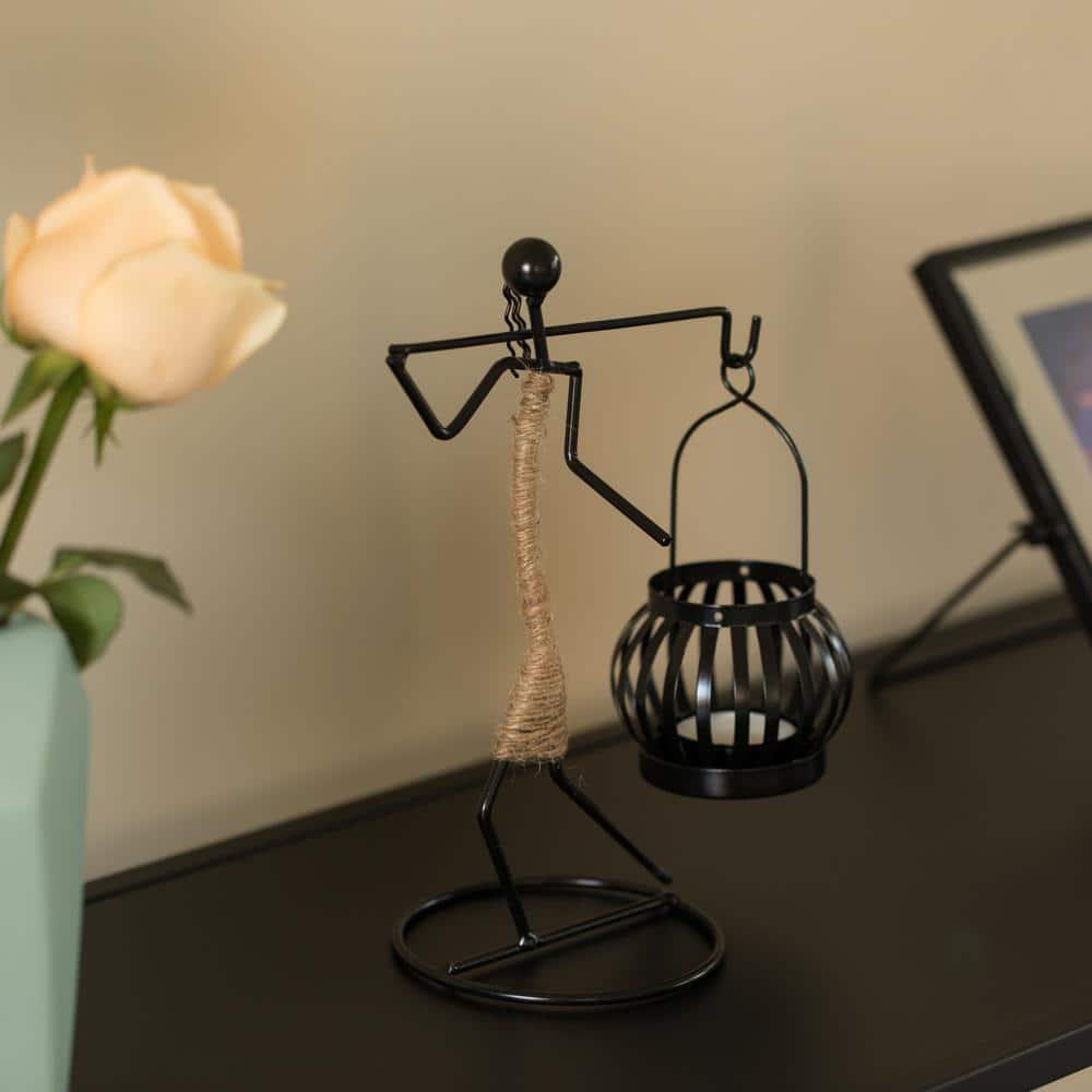 Fabulaxe Wire Figure Candle Holder Decorative Modern Tea Light Lantern Tabletop Centerpiece Candle Stand, Back Carry