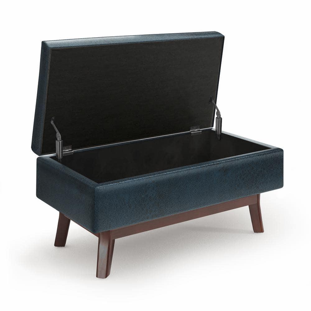 Simpli Home Owen 36" Wd. Small Rectangular Storage Ottoman in Distressed Dark Blue
