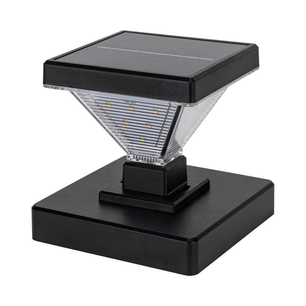 Luxor Black 4x4 and 5x5 Solar LED Deck Post Cap Light with Warm White and Hi/Lo Mode for Backyard and Wood Fence(2-Pack) (Set of 2)