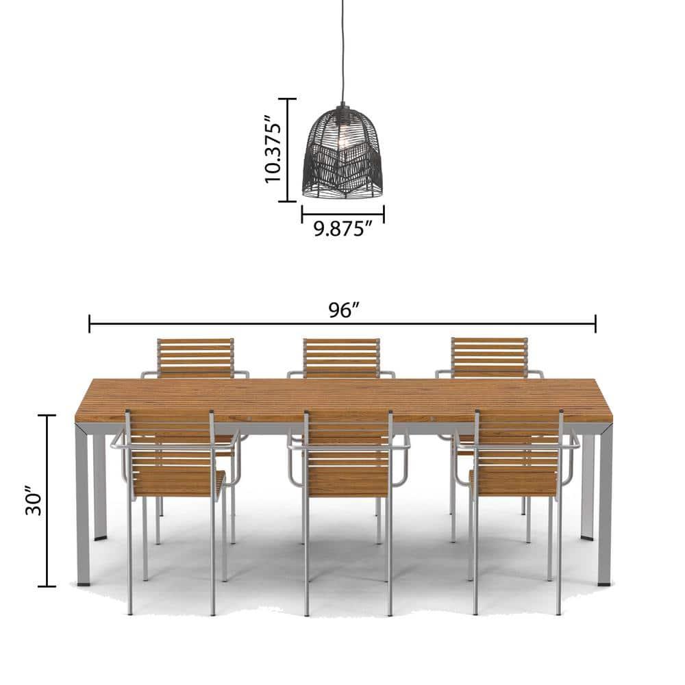 10"W Amher 1-Light Black Rattan Pendant Light