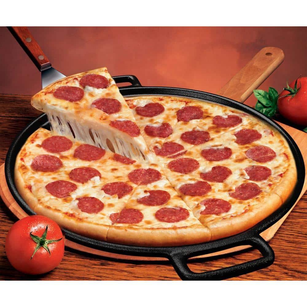 Home-Complete 14" Cast Iron Pizza Pan, Skillet Kitchen Cookware