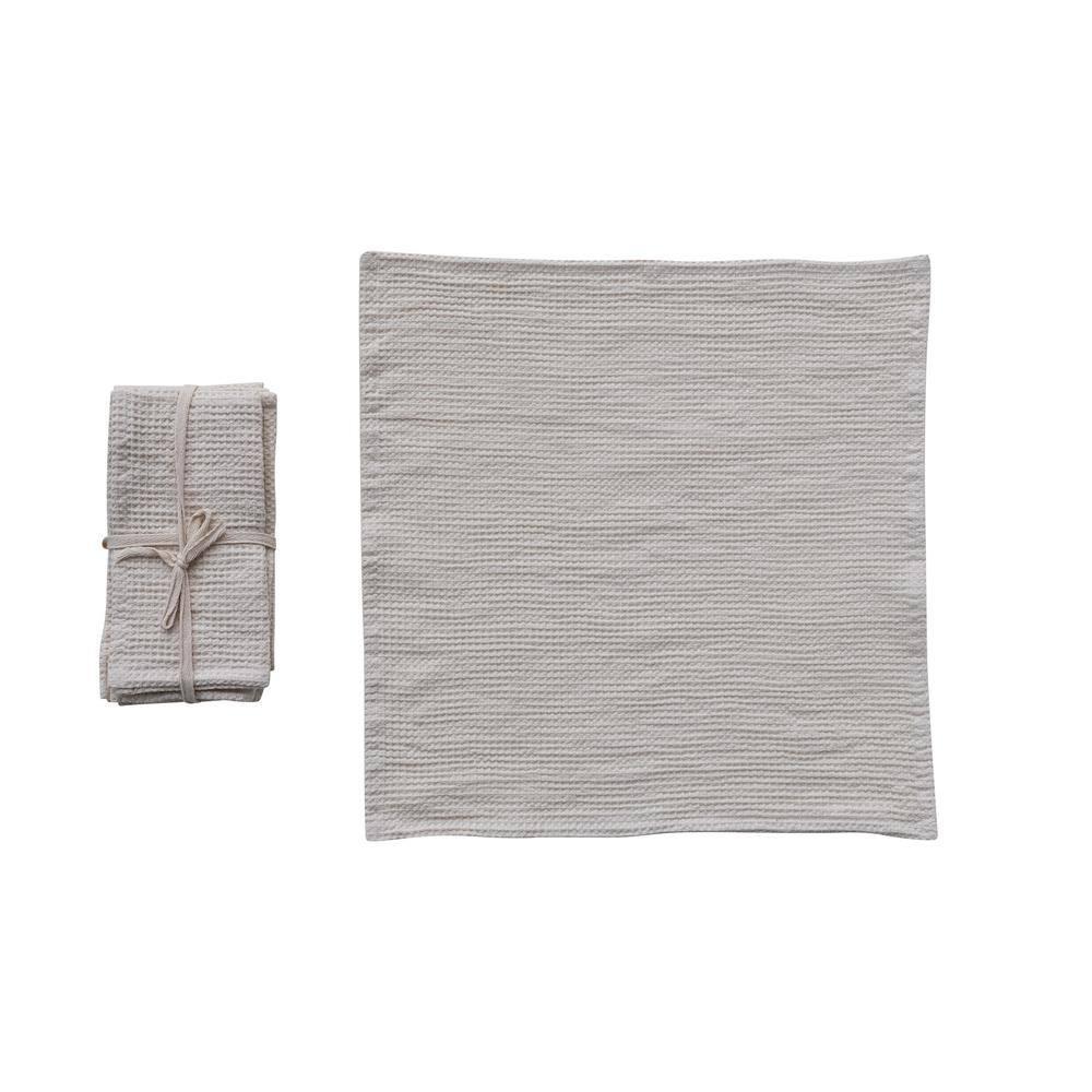 Cream Woven Linen and Cotton Waffle Napkins, Set of 4