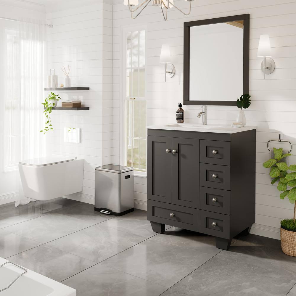 Eviva Acclaim C. 28" Transitional Espresso Bathroom Vanity with White Carrara Quartz Countertop