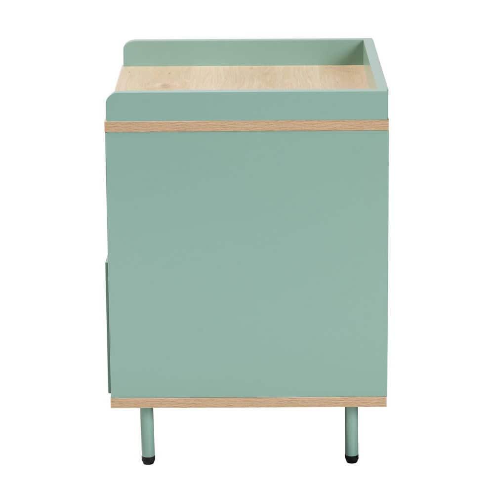 Tavita Two-Tone Wood 1 Drawer End Table Oak Brown/Mint Green - Baxton Studio: Side Table with Storage Shelf