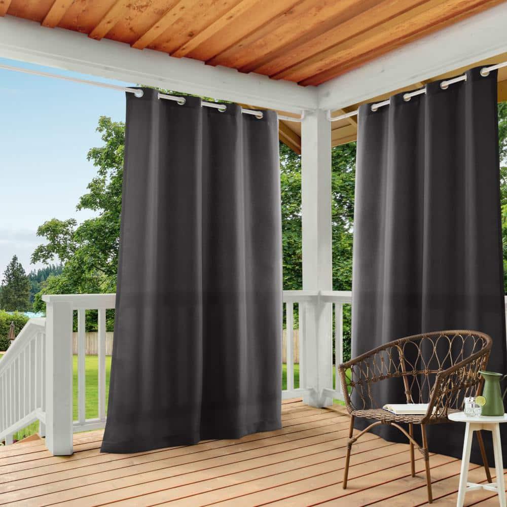 TOWN & COUNTRY BASICS Cabana Solid Heavyweight Indoor Outdoor Curtains, Light Filtering Opacity with Grommet Top, Water Repellent, 2-Pack Set, 54"x108", Charcoal