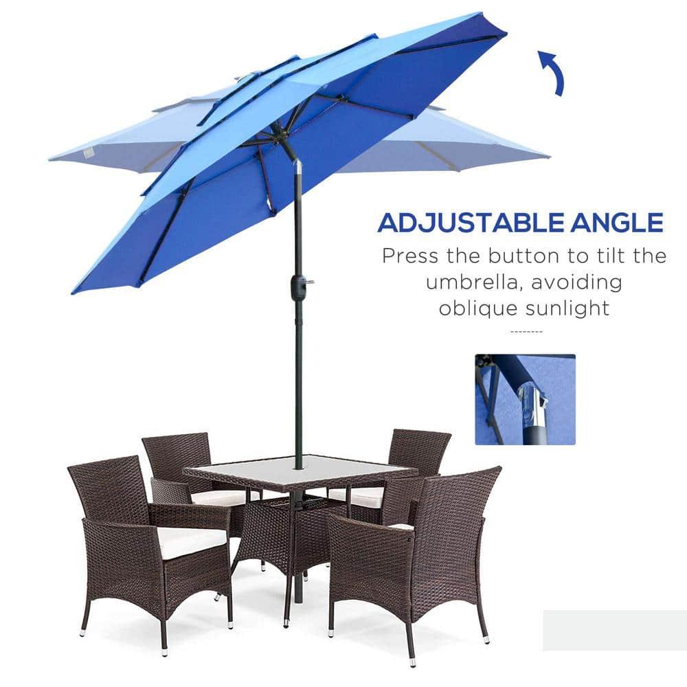Outsunny 9' 3-Tier Patio Umbrella, Outdoor Market Umbrella with Crank and Push Button Tilt for Deck, Backyard and Lawn, Dark Blue