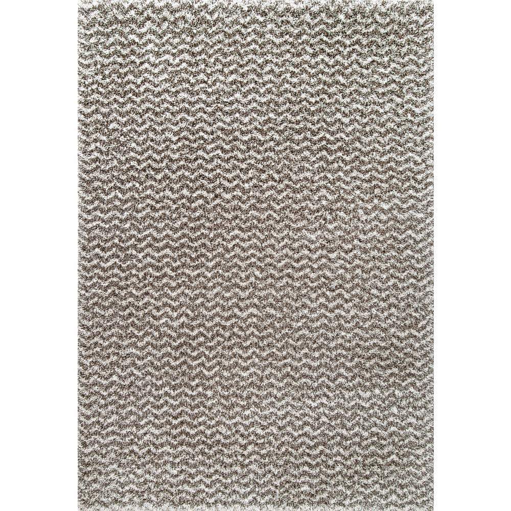 Nuloom Cuellar Striped 7x9 Shag Indoor Area Rug for Living Room Bedroom Dining Room Nursery, Dark Grey/Ivory