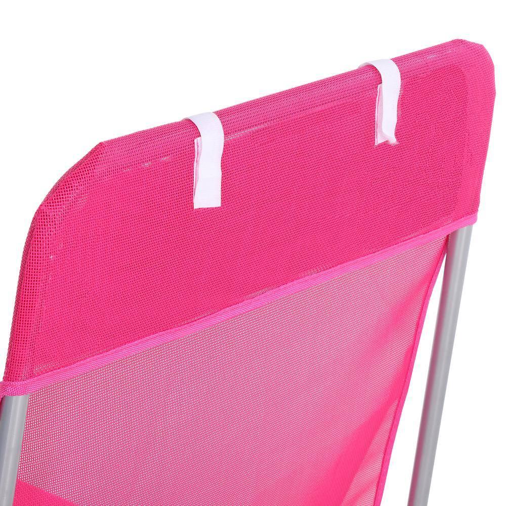 Outsunny Foldable Outdoor Chaise Lounge Chair, 5-Level Reclining Camping Tanning Chair with Breathable Mesh Fabric and Headrest, Pink
