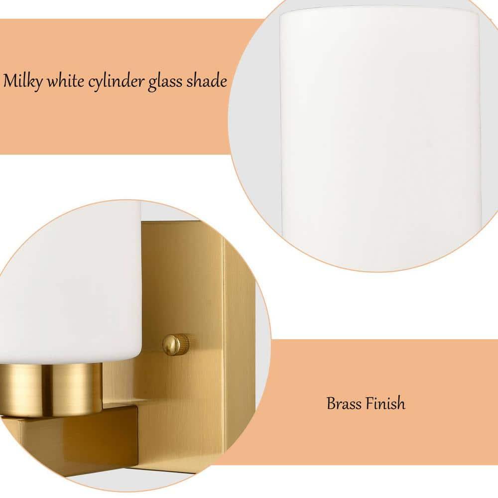 Claxy Gold Wall Sconces with Cylinder Milk Glass Shade Set of 2