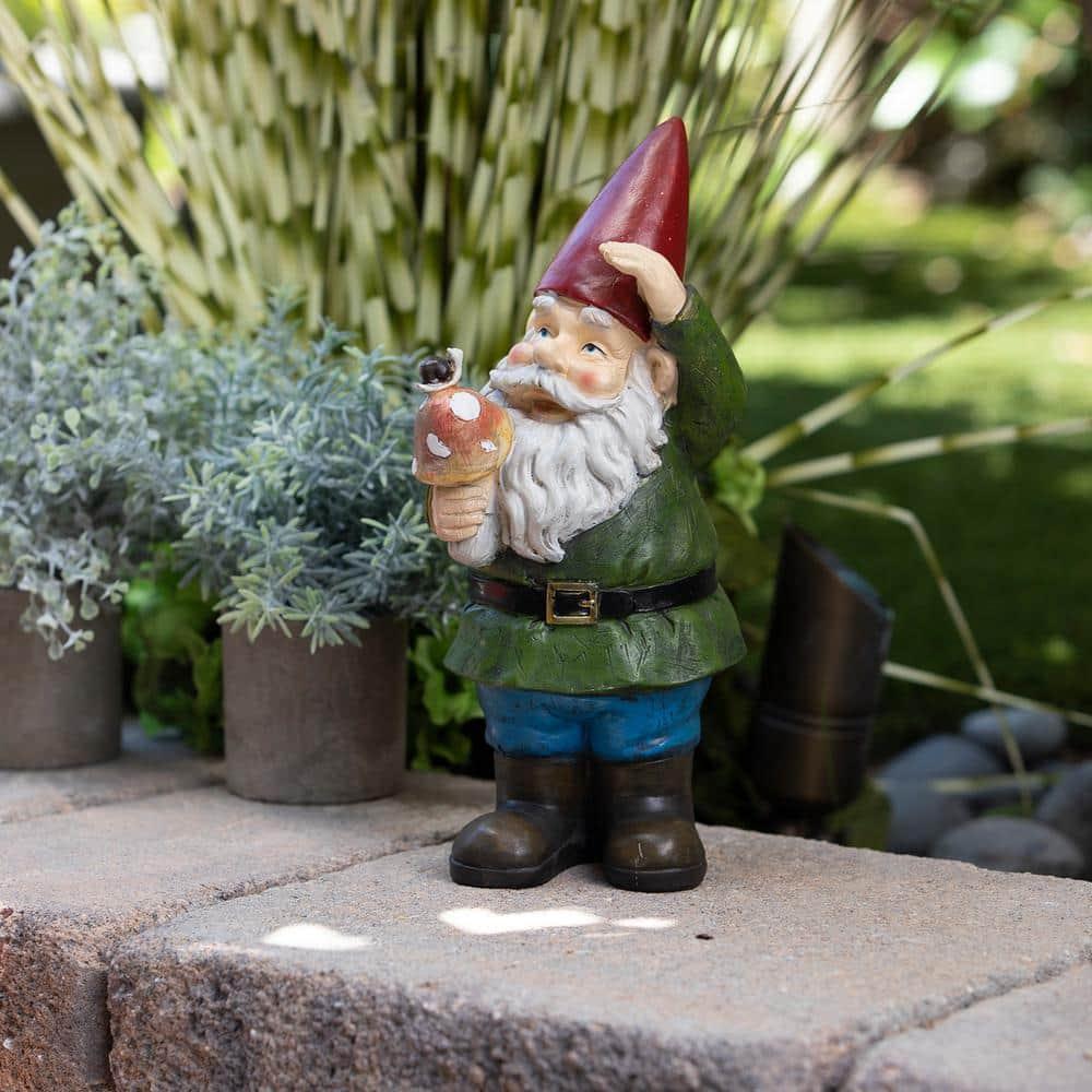 Whimsical 12" Multicolor Gnome Holding Mushroom Lawn Decoration