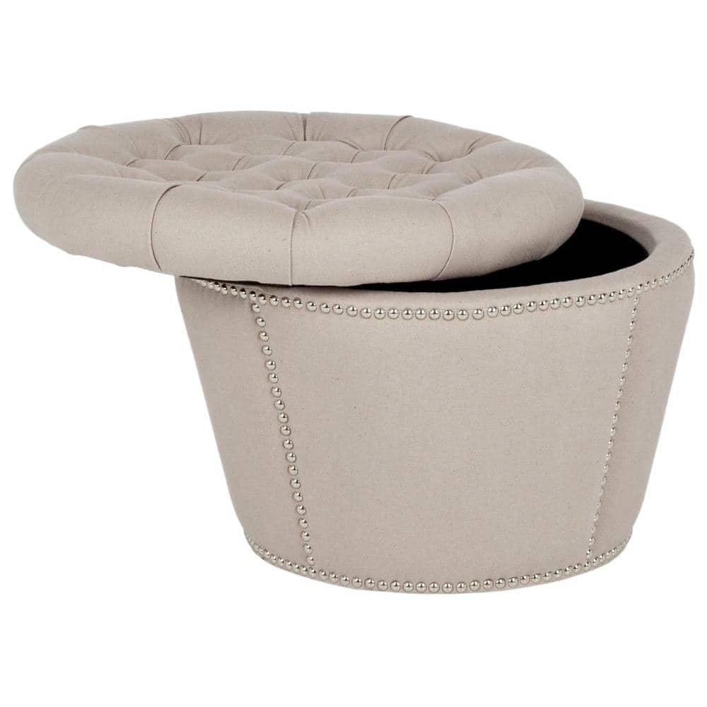 SAFAVIEH Vanessa Ottoman Silver Nail Head Taupe