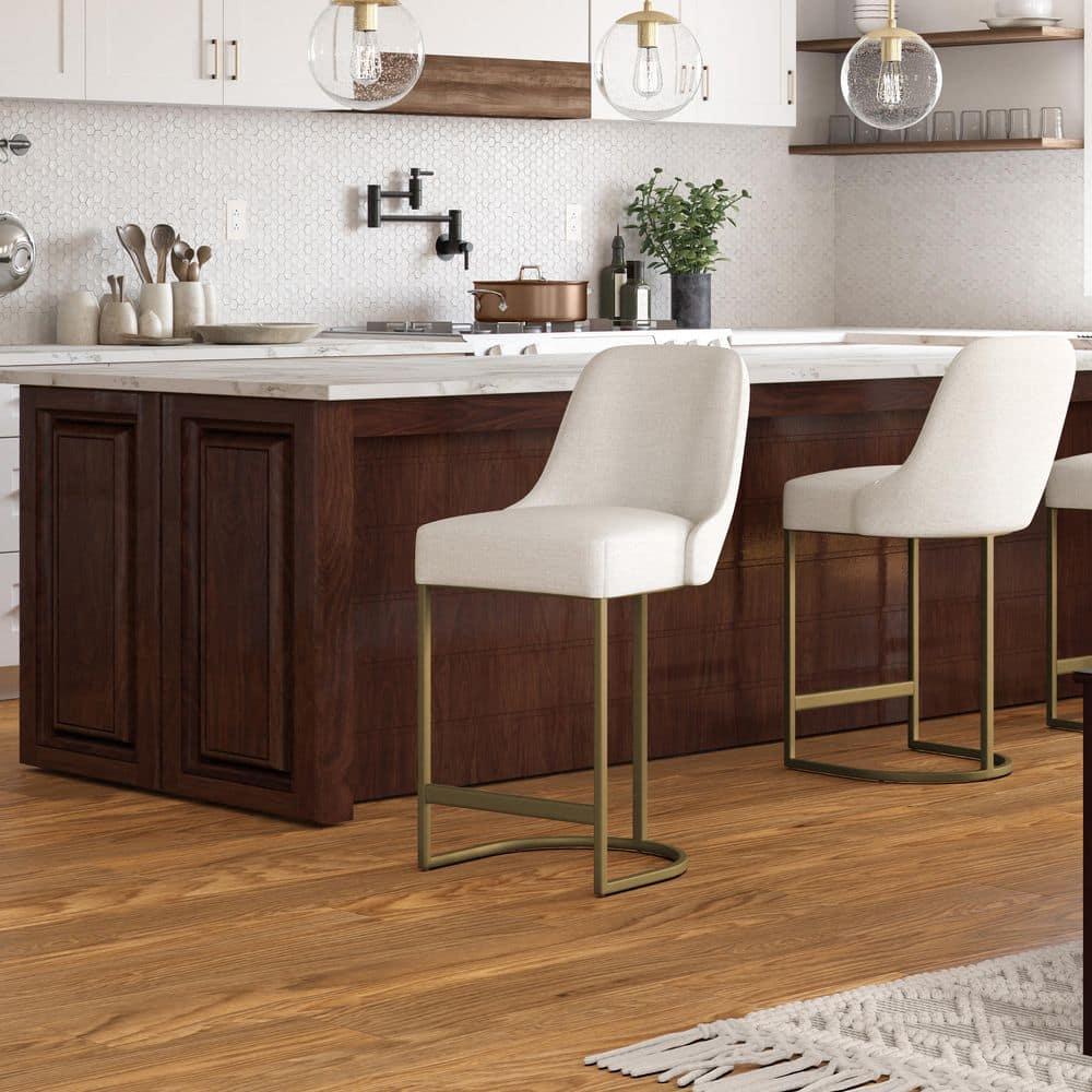 Leick Home 10132GD/WT Barrel back Counter Stool Set of 2 in White Linen Seat and Gold Metal Base