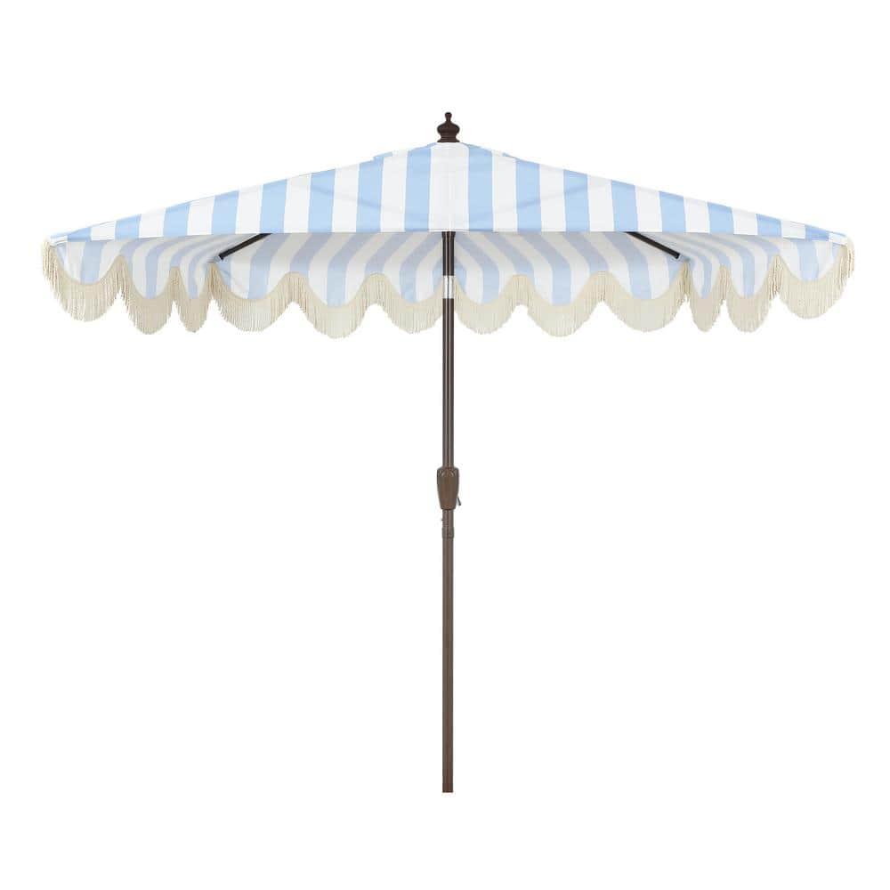 Arlmont & Co. Tasheba 9 ft. Classic Scalloped Fringe Half Market Patio Umbrella with Crank, and UV Protection