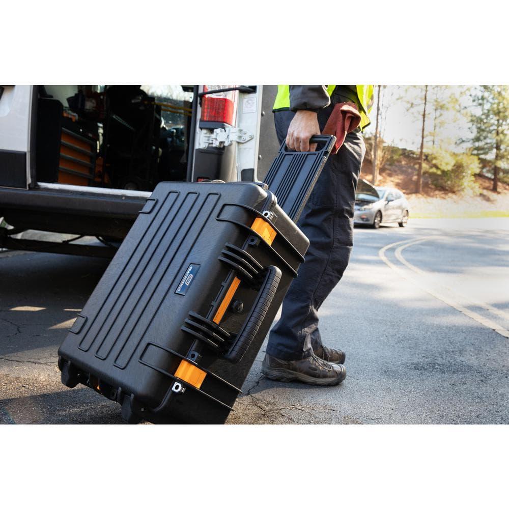 24" Black Polypropylene Heavy-Duty Rolling Tool Case with Trays