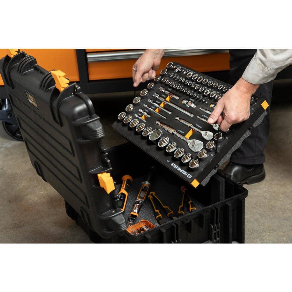 24" Black Polypropylene Heavy-Duty Rolling Tool Case with Trays