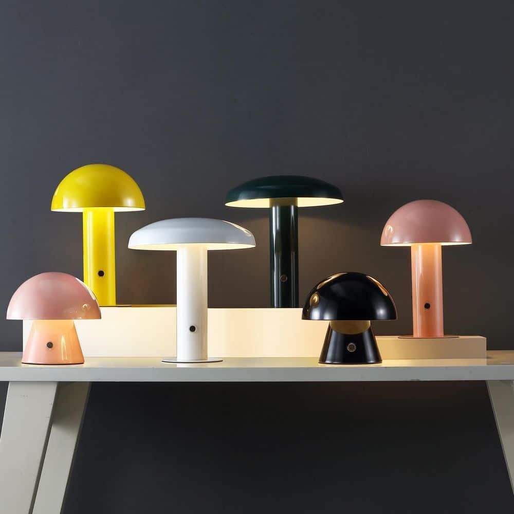 JONATHAN Y JYL7115F Boletus 10.75" Contemporary Bohemian Rechargeable/Cordless Iron Integrated Portable LED Mushroom Table Lamp, Modern, Coastal for living room, dinning room, bedroom, Pink