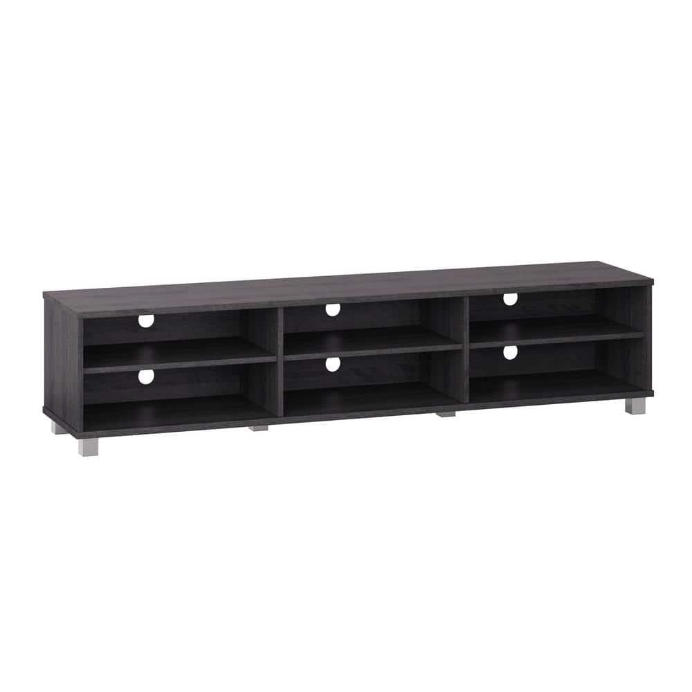 CorLiving Hollywood TV Stand for TVs up to 85" Wood Grain Gray : Modern Entertainment Center with Open Shelves, Adjustable Storage