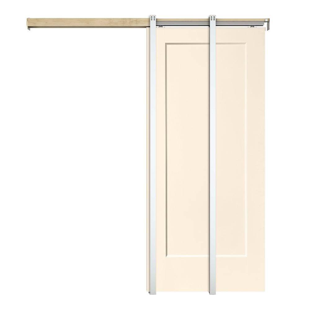 Beige Painted Composite MDF 1-Panel Pocket Door with Aluminum Frame