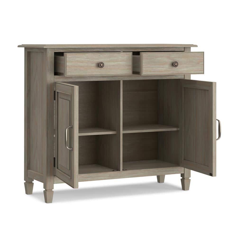 Simpli Home Connaught 40"W Solid Wood 2-Shelf Entryway Storage Cabinet with 2 Storage Drawers
