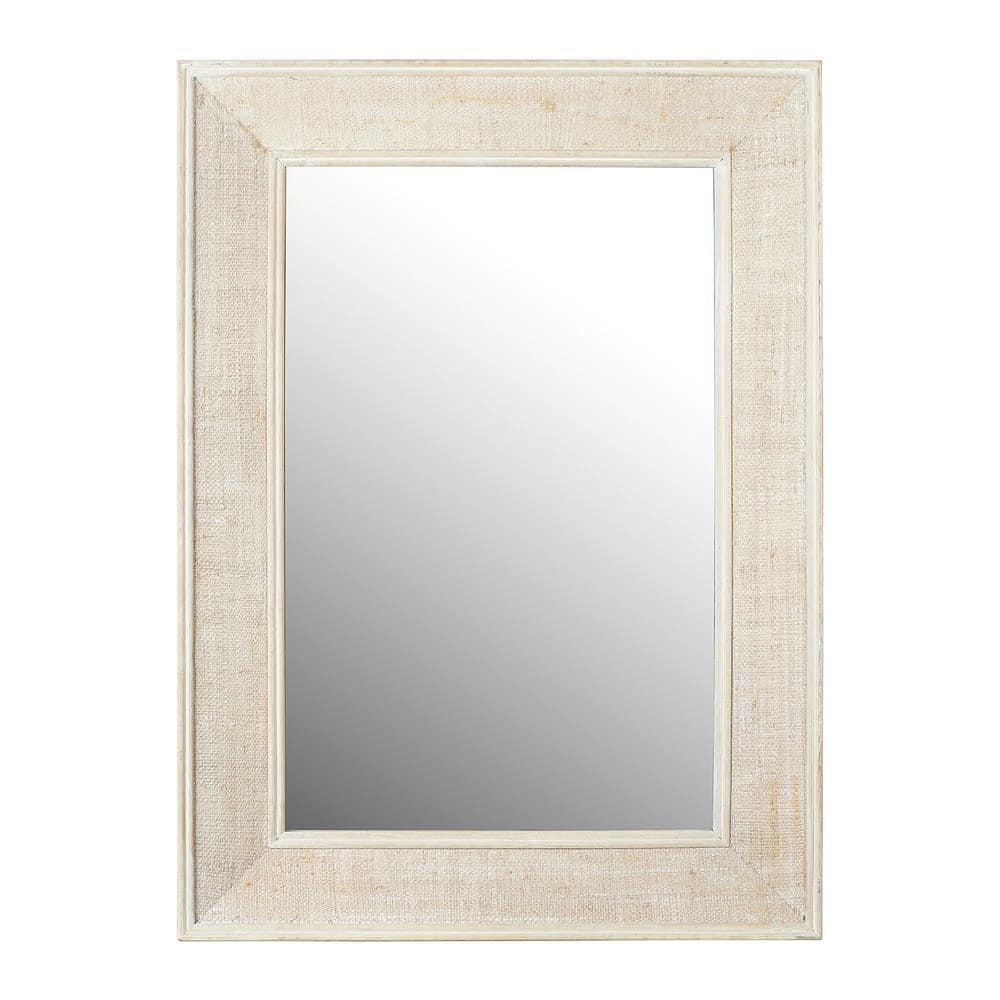 Rectangle Wall Mirror with Rattan Detail White - Storied Home: Coastal Style, Firwood & Glass, No Assembly Required